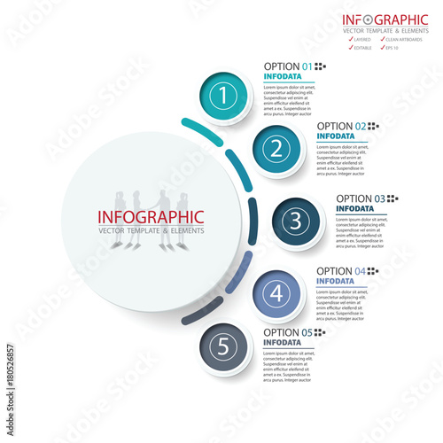 Vector abstract element infographics 5 option. Design for business or finance template layout, brochure, workflow, information or presentation and other. Can add infodata and icon. Abstract 3D vector. photo