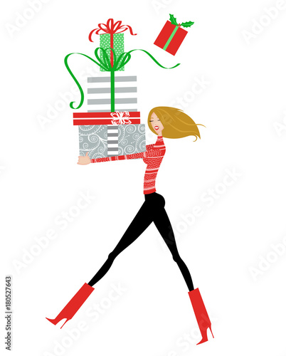 Pretty Young Woman With an Armload of Christmas Presents