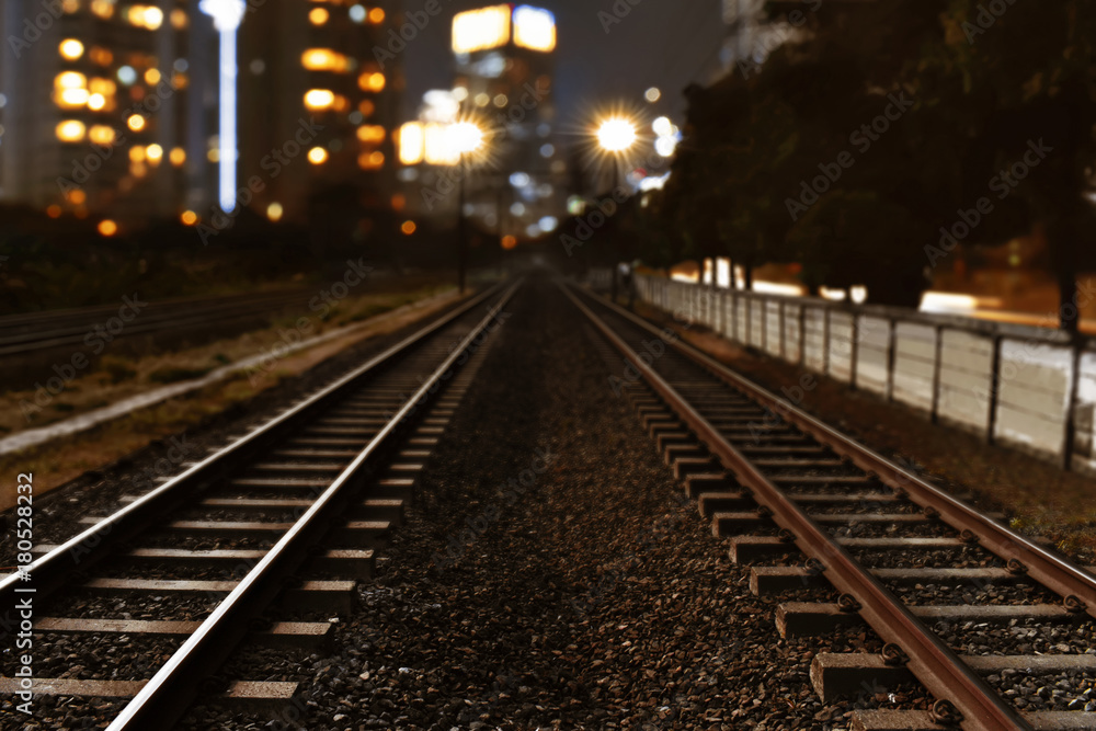 Railroad track at night
