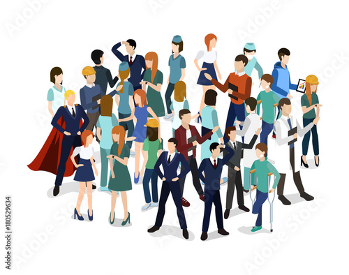 Isometric 3D vector illustration a collection of people with professions