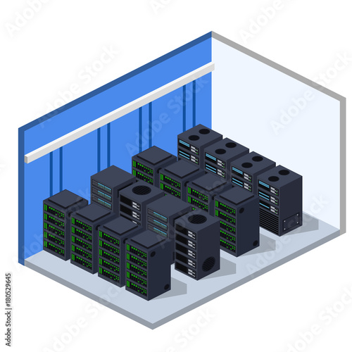 Isometric 3D vector illustration concept server room data center