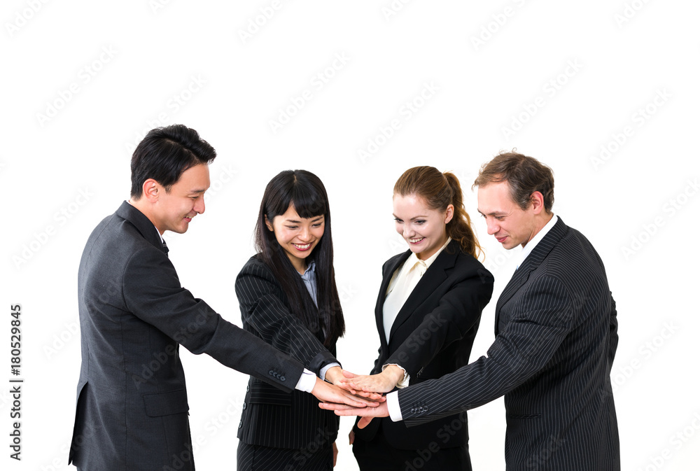Teamwork concept. Four businesspersons form a circle. Teamwork concept. Four businesspersons form a circle.