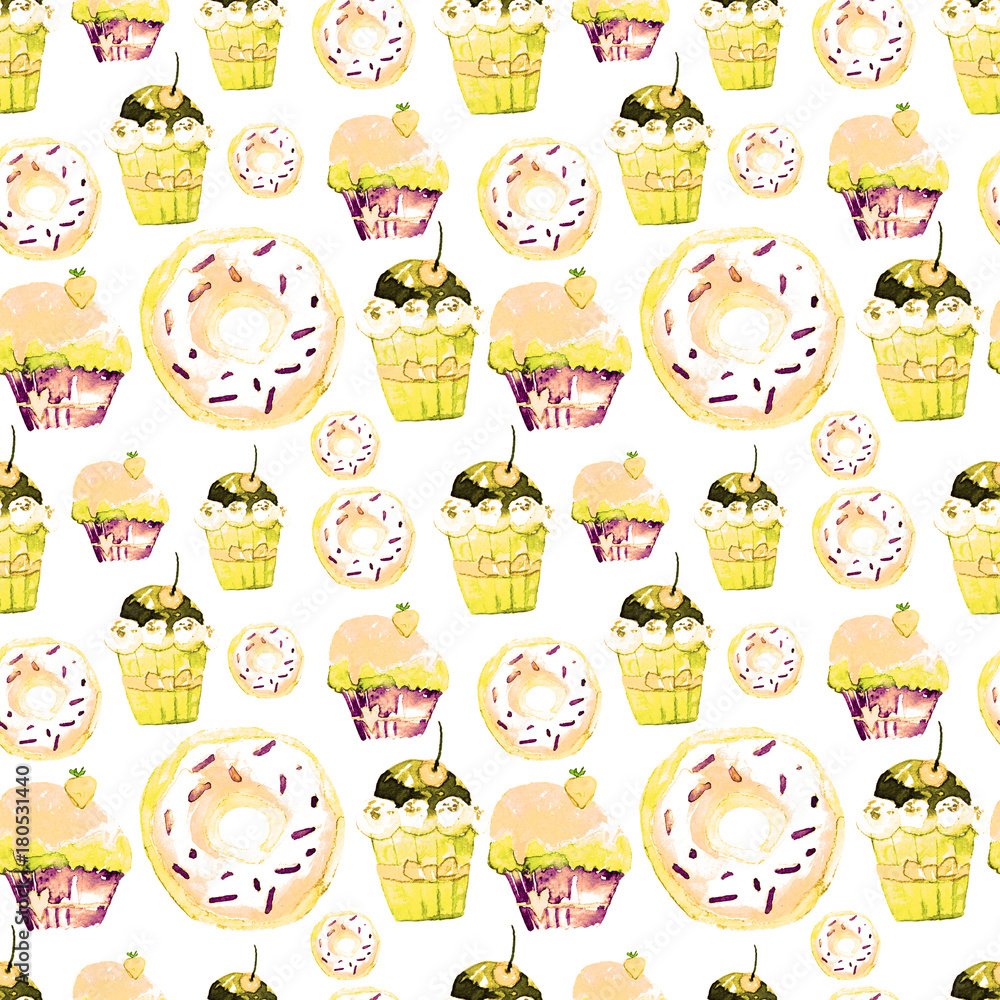 Sweet Seamless Pattern with Cakes, Donuts and Ice-cream. Appetizing ...