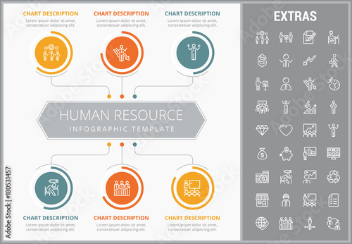 Human resource infographic template, elements and icons. Infograph includes customizable graphs, charts, line icon set with human resources manager, employee, business worker, corporate leader etc.