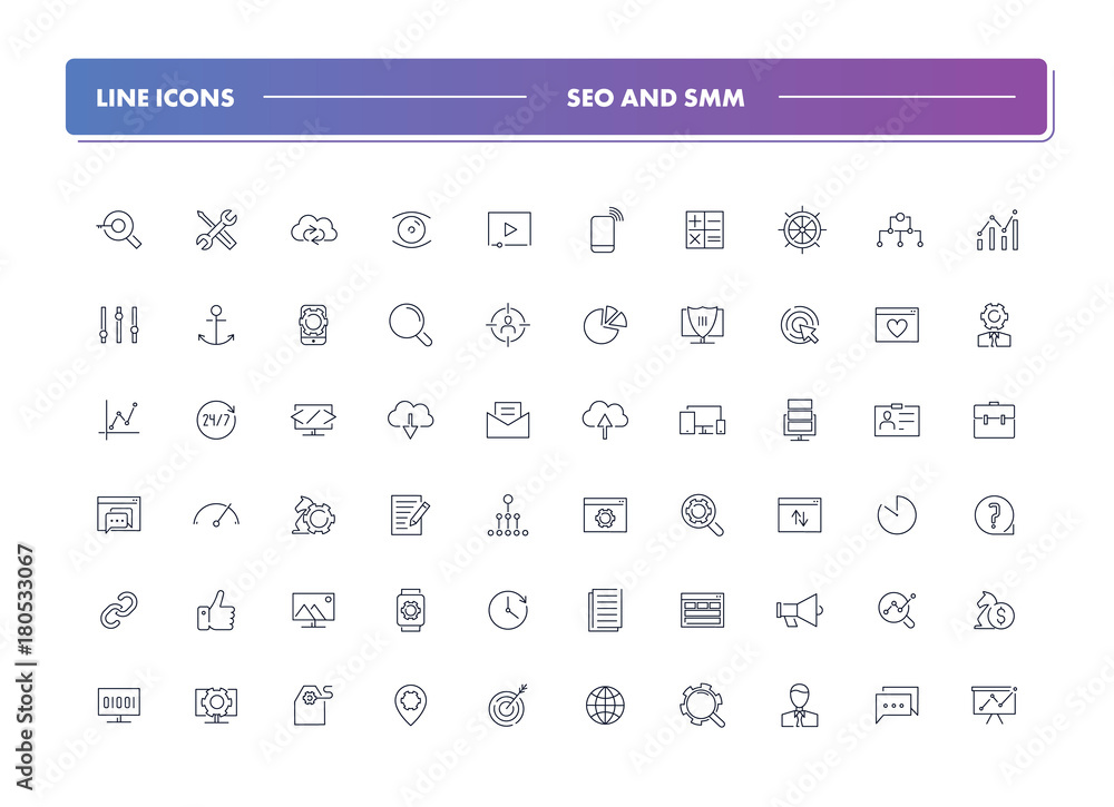 Set of 60 line icons. SEO and SMM Set of 60 line icons. SEO and SMM