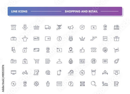 Set of 60 line icons. Shopping and retail 
