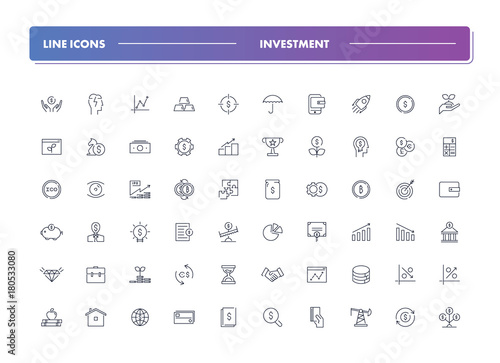  Set of 60 line icons. Investment 