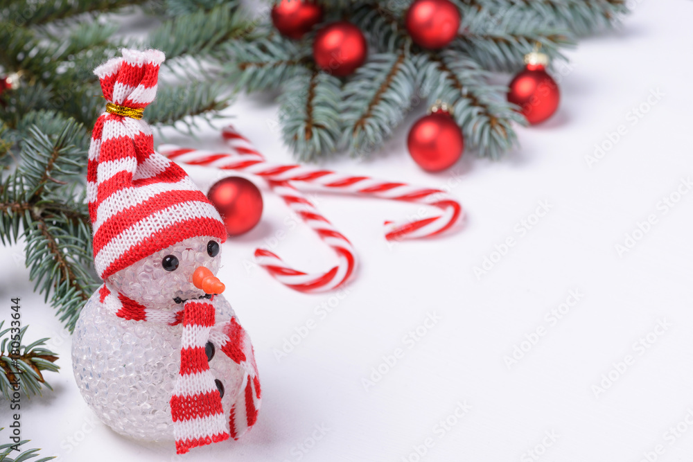 Christmas background with snowman and New Year decoration