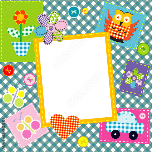 Patchwork for kids with childish sewed elements and frame