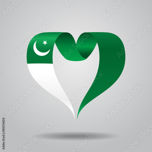 Pakistani flag heart-shaped ribbon. Vector illustration.