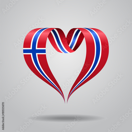 Norwegian flag heart-shaped ribbon. Vector illustration.