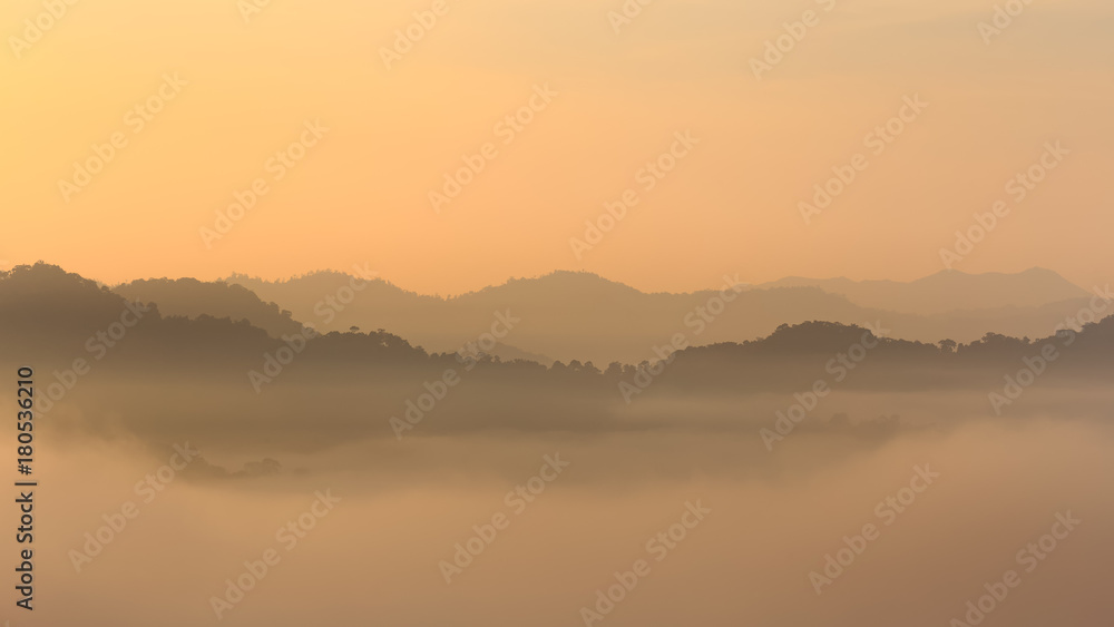 Sunrise and sea of mist at Khao Phanoen Thung, Kaeng Krachan National Park in Thailand