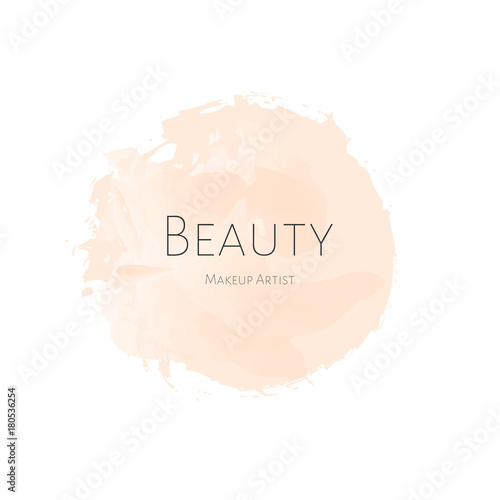 Beauty Makeup artist business card light beige Watercolor stain with inscription beauty. Tag Logo. Vector logotype illusration Isolated.
