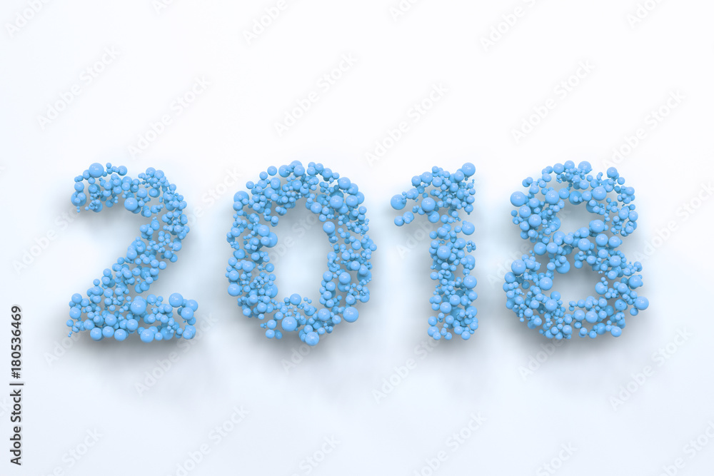 2018 number from blue balls on white background 2018 number from blue balls on white background