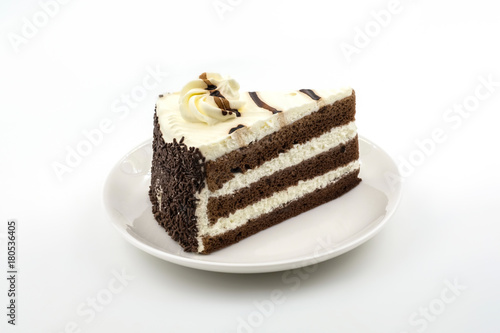 Cake with cream isolated on white background