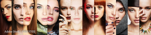 beauty collage.Faces of women.Makeup
