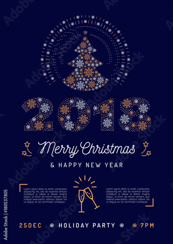 Christmas Party flyer, Holiday 2018 Printable Invitation. Merry Christmas and Happy New Year greeting poster, Business wish card. Vector flat design