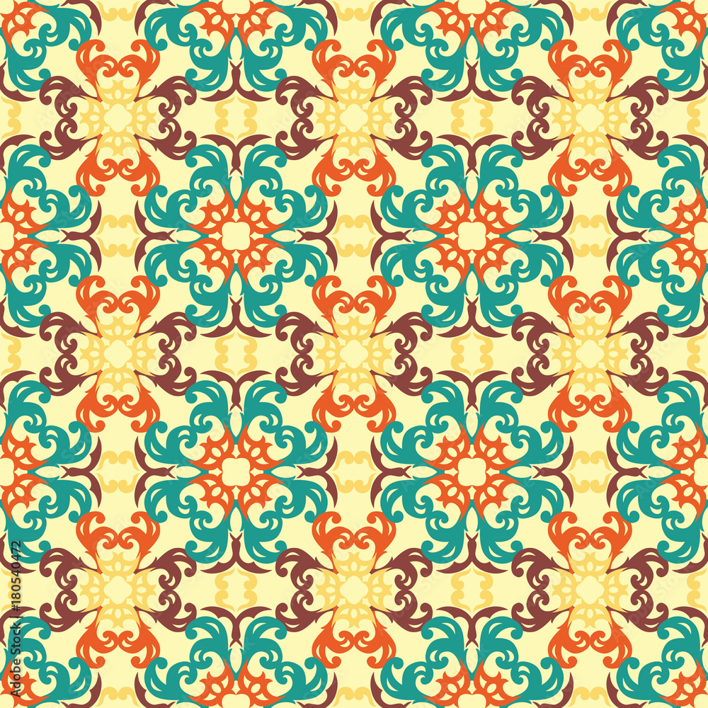 Seamless wallpaper with bright pattern. Template of pattern for sample decoration