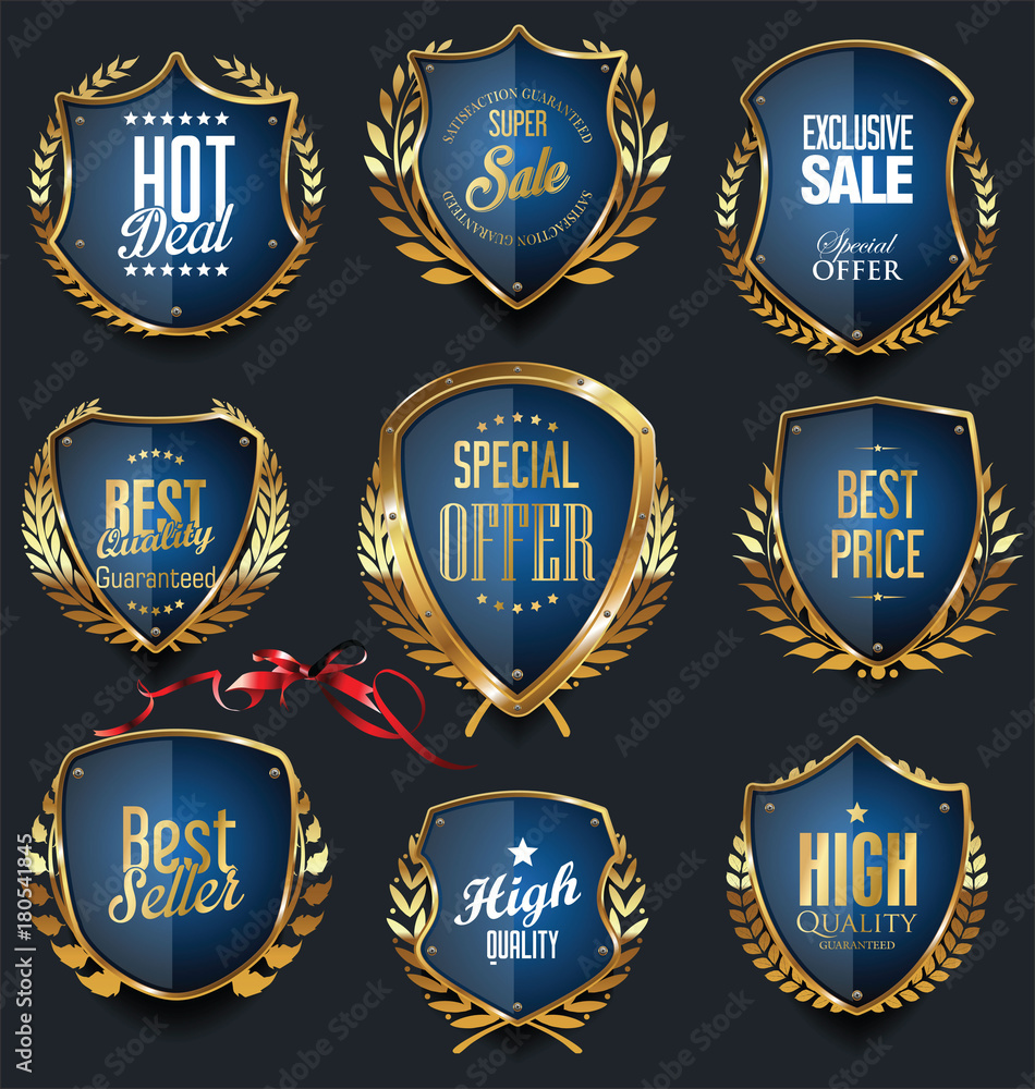 Golden sale frame badge and label vector collection