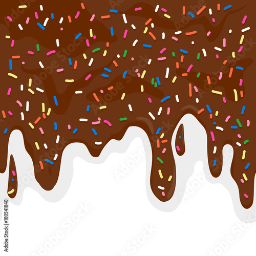 Chocolate cream frosting with colorful sprinkles. Vector illustration background