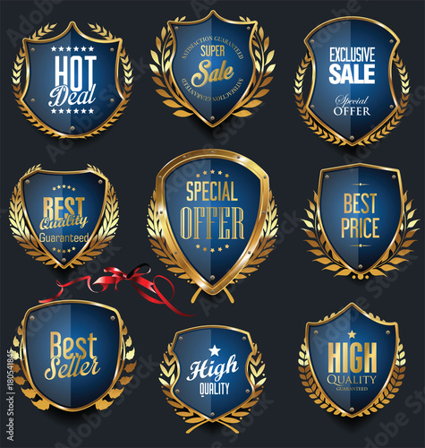 Golden sale frame badge and label vector collection