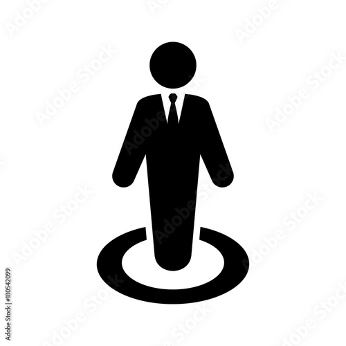 Icono plano hombre en circulo perspectiva negro en fondo blanco