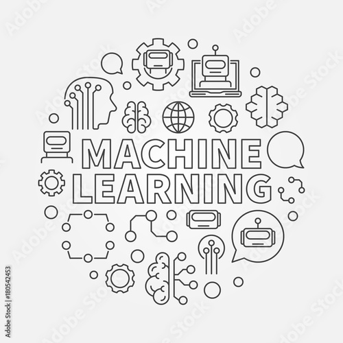 Machine learning vector round illustration in thin line style