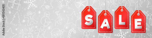 Layout of panoramic banner for Christmas Sale with copyspace. Vector.
