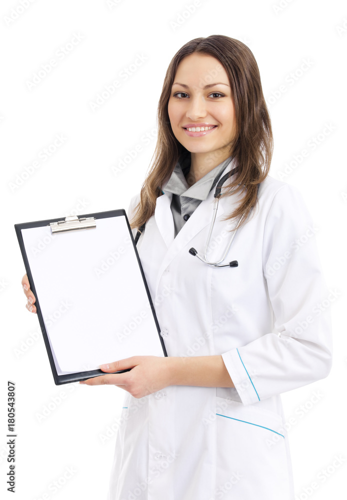 Portrait of doctor with clipboard, over white Portrait of doctor with clipboard, over white