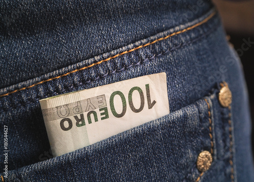 European Euro banknotes in jeans pocket 