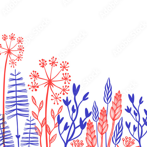Rustic decorative plants and flowers collection. Hand drawn vintage design el...