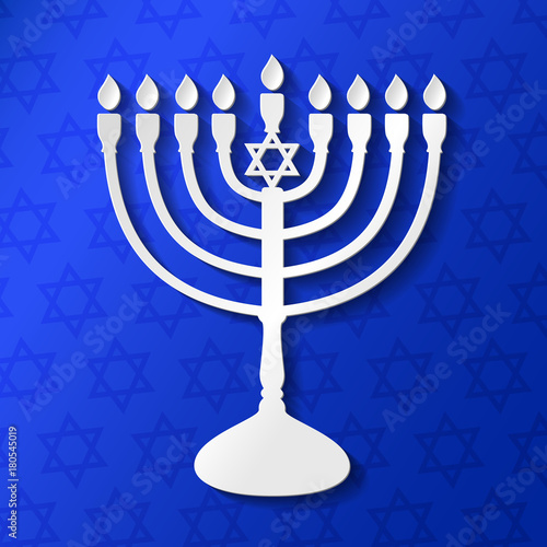 Menorah - icon on blue background. Vector.