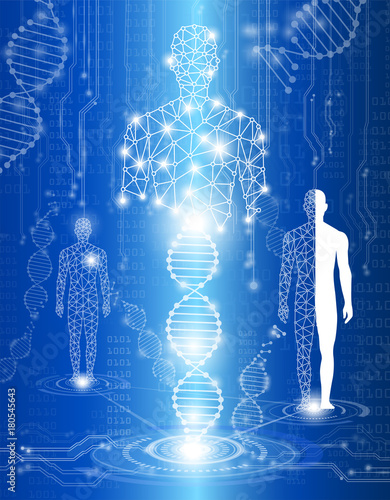 abstract background technology concept in blue light,human body heal,technology modern medical science in future and global international medical with tests analysis clone DNA human