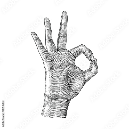 Hand gesture drawing vintage style,Human hand ok sign