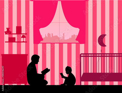 Father and son read stories silhouette, one in the series of similar images