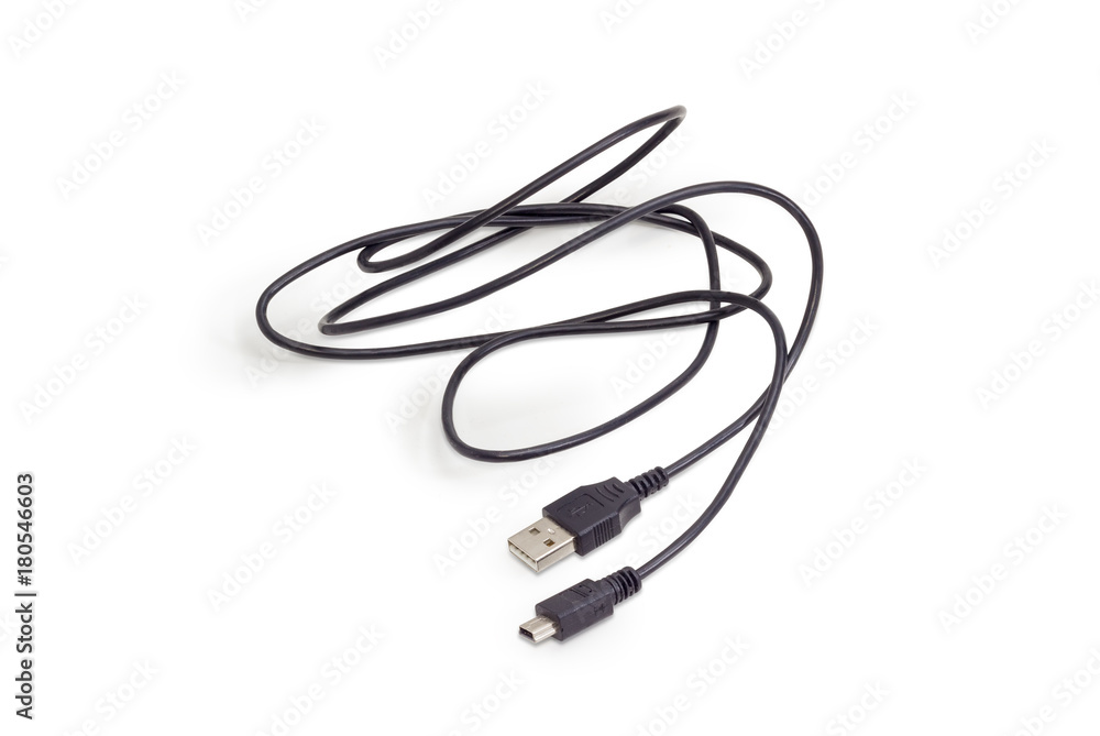 Cable USB to mini-USB on a white background Cable USB to mini-USB on a white background