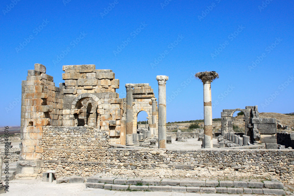 View of the Basilica in Volubilis, Morocco