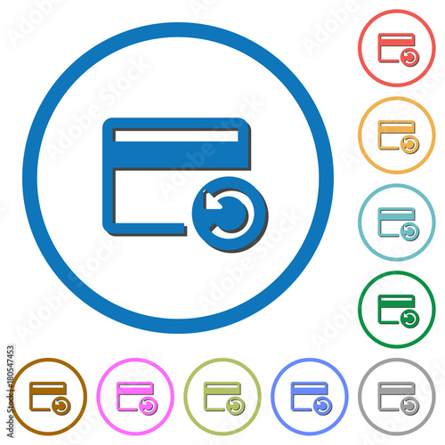 Undo credit card last operation icons with shadows and outlines