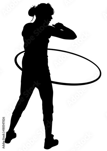 Young woman with a hula hoop on a white background