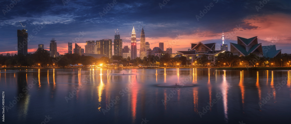 Panorama view of Kuala Lumpur city at sunrise at Titiwangsa park,Malaysia