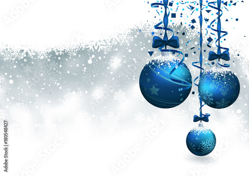 Christmas Background with Blue Baubles - Festive Illustration, Vector