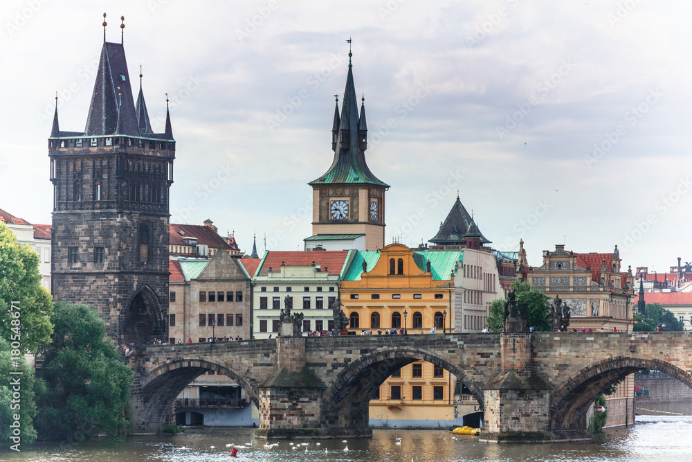 Fototapeta premium View of Charles Bridge and the city of Prague