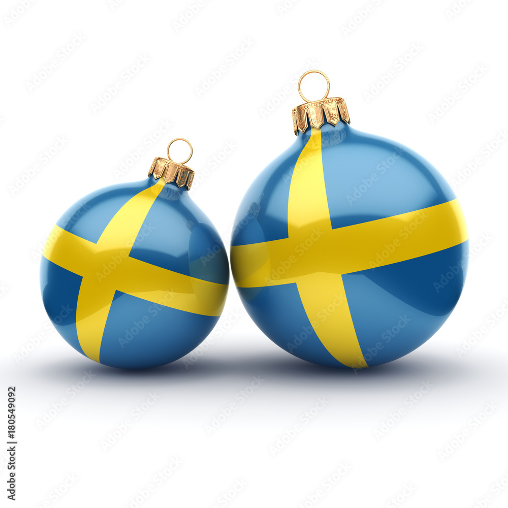 3D rendering Christmas ball with the flag of Sweden 3D rendering Christmas ball with the flag of Sweden