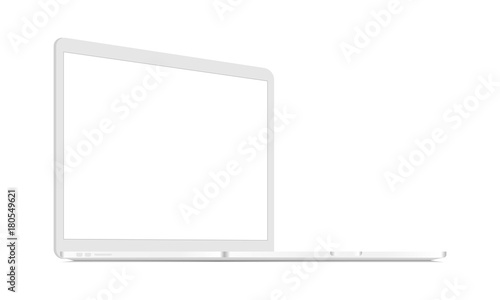 White laptop mockup - 3/4 left perspective view. Responsive screen to display web-site design. Vector illustration