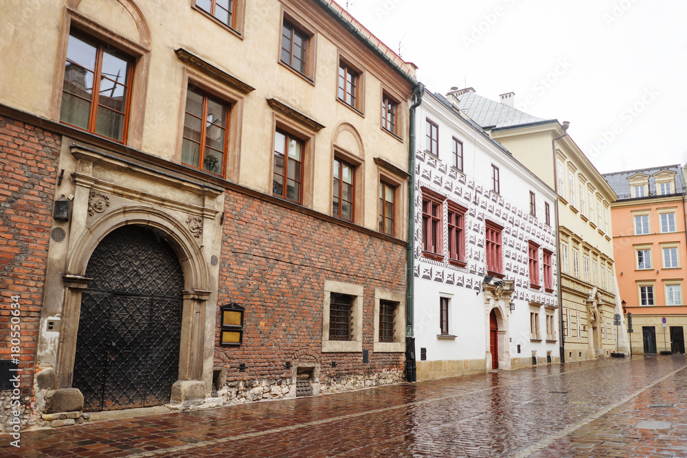 Ancient buildings in Krakow city center, Poland