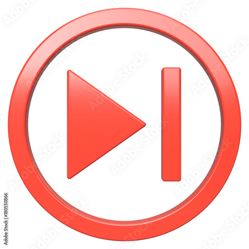 Play next icon. Red round 3d button with frame