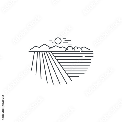 Farm landscape, field line icon. Outline illustration of wheat field vector linear design isolated on white background. Farm logo template, element for agriculture business, line icon object.