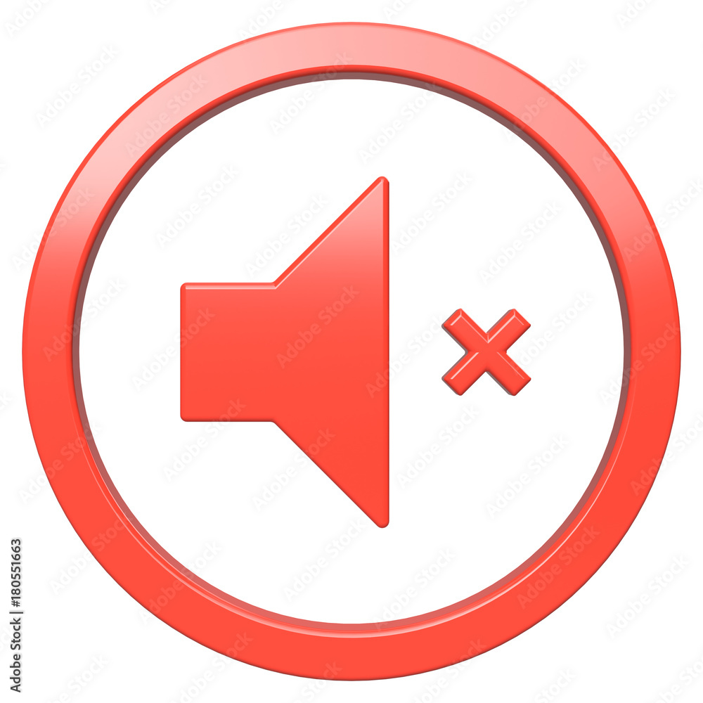 Mute icon. Red round 3d button with frame Mute icon. Red round 3d button with frame