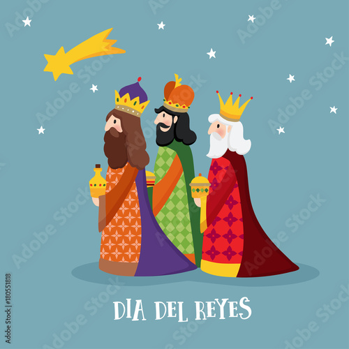 Obraz na płótnie Cute Christmas greeting card, with biblical three kings and comet