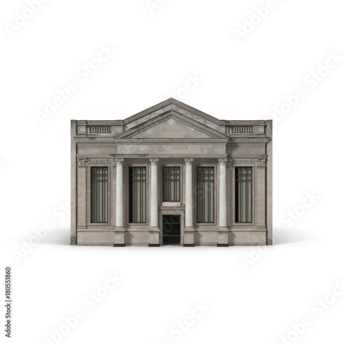 Classic Building with Columns on a white. Front view. 3D illustration